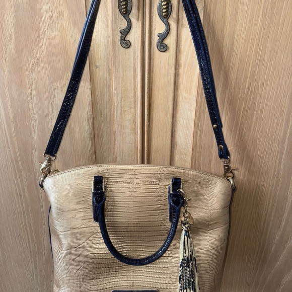 Brahmin Gold and Navy Tote Bag with Tassel - Picture 4 of 6